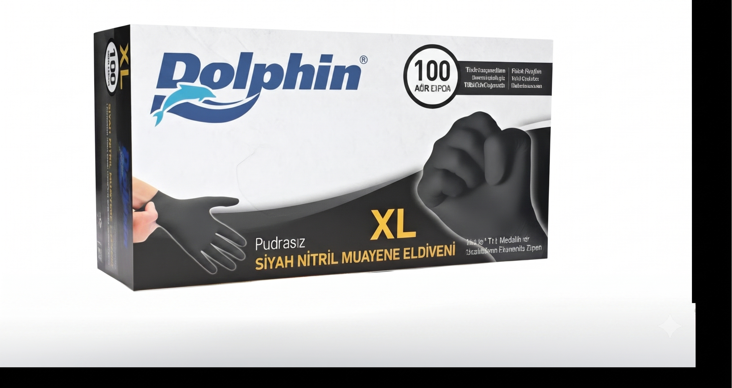 DOLPHİN PUDRASIZ ÇOK AMAÇLI SİYAH NİTRİL ELDİVEN 100 LÜ ( XL )