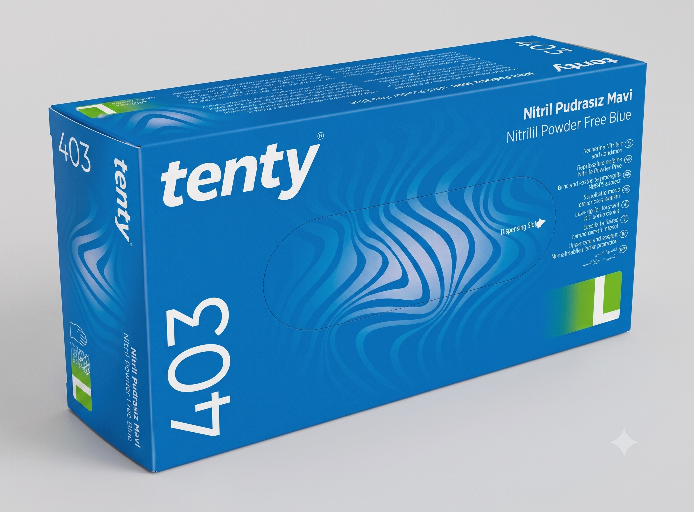 TENTY 403 (MAVİ) NİTRİL PUDRASIZ ELDİVEN L